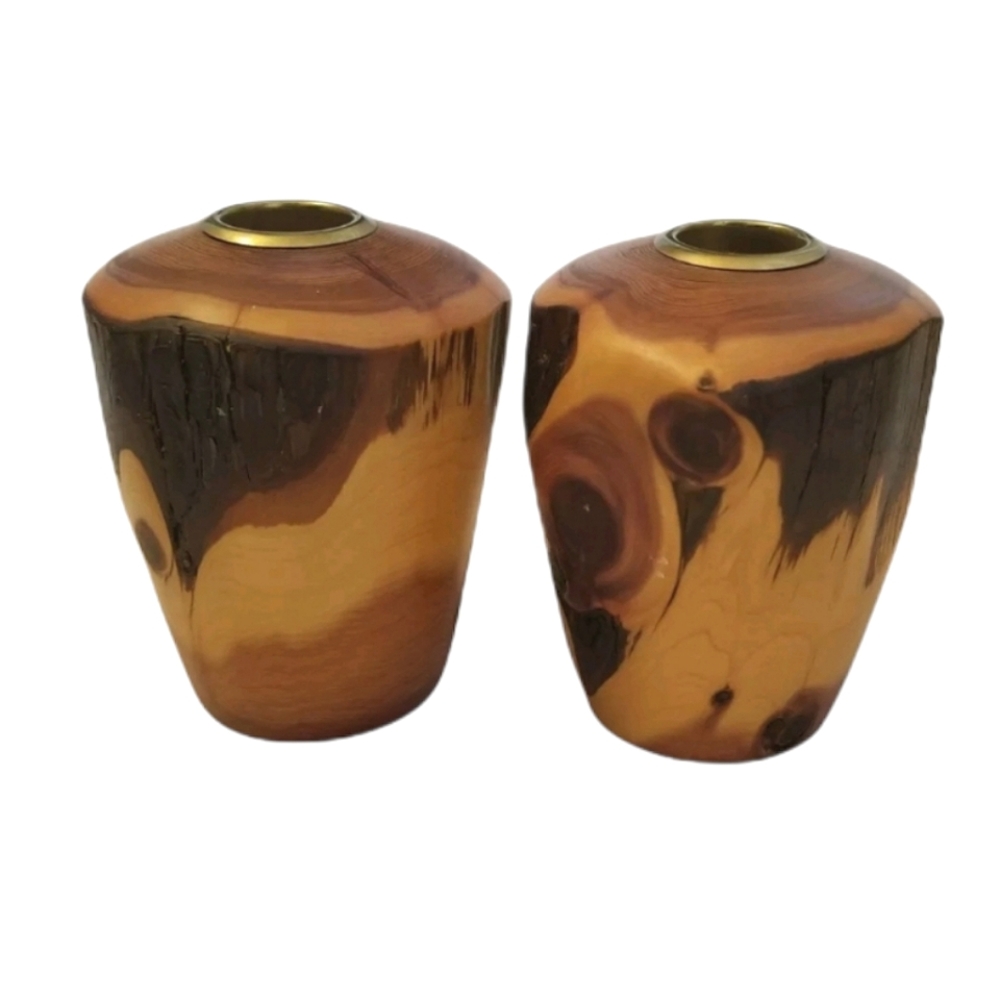 Turned Wood Candle Holders Exotic Wood Minimalist Primitive Set of 2